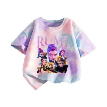 Imagem de Camiseta KPop Demon Hunters Tie-dye Roxa Para Meninas, Gola O, Manga C