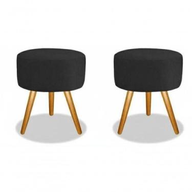 Imagem de Kit 02 Puff Redondo Pés Palito Preto - SMF DECOR