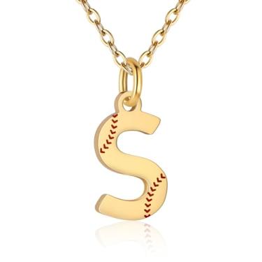 Imagem de RUOOUY Colar feminino com inicial de softball, banhado a ouro 18K, pingente de letra A-Z, joias de softball, acessórios esportivos, presente de Natal para namorada, filha, Aço inoxidável, Sem Pedra