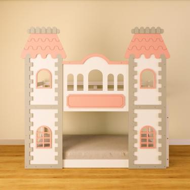 Imagem de Beliche Montessoriano Castelo Encantado - Madeira Maciça Branco/cinza/rosa | Housin