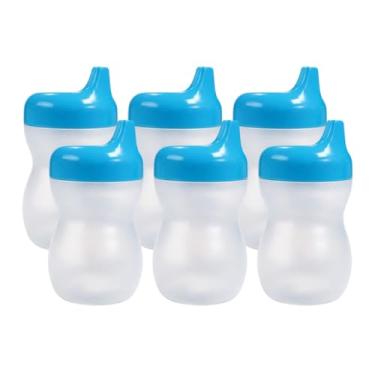 Imagem de Kit 6 Copos Infantil Com Bico Treinamento Bebê 350ml Suco Água Menino Menina (Transparente C/Tampa Azul)