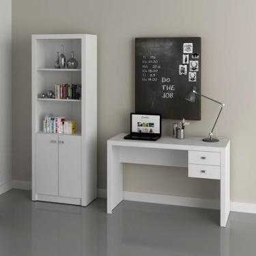 Imagem de Conjunto de Escritório com Mesa 2 gavetas e Armário Alto com 2 Portas 