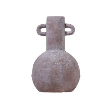 Imagem de Prateleira para vaso de flores e plantas, decoração para casa Vaso de cerâmica vintage cinza com duas orelhas, arranjo flores para sala estar, vaso