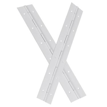 Imagem de Pacote com 2 dobradiças de piano brancas 304 de aço inoxidável, dobradiças contínuas de 0,05 polegadas de espessura, largura aberta de 5 cm, ideal para portas de armário modernas, vitrines e ferragens