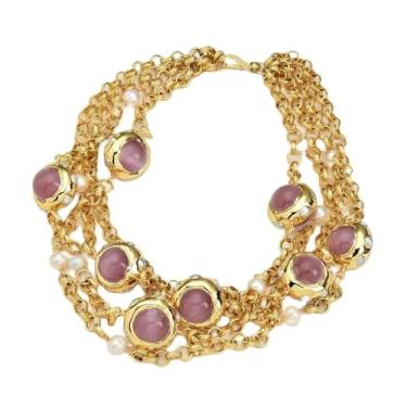 Imagem de DWBPGVUN Colar feminino com corrente banhada a ouro pérola branca com 4 fios