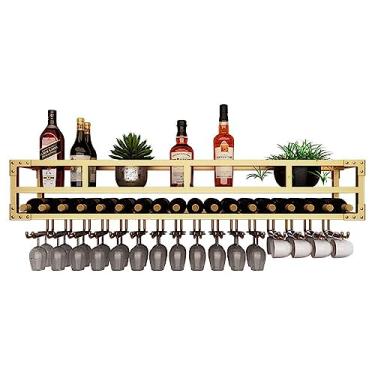 Imagem de Rack de garrafa de vinho de LED montado na parede com suporte de vidro - Prateleiras elegantes para bebidas e organizador de exibição suspenso para sala de jantar, 60 cm/23,6 pol