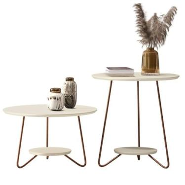 Imagem de Conjunto Mesa de Centro + Mesa Lateral - Combo Decorativo e Prático para Sala de Estar, Ideal para Ambientes Domésticos e Recepção (Branco)