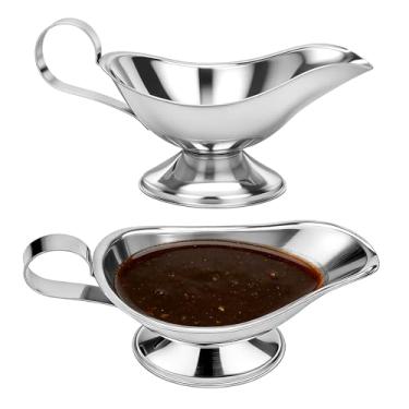 Imagem de 2 molhos de 227 g com bico e alça fáceis de servir, molho de aço inoxidável para servir pimenta preta, creme, xarope de bordo, caldo, molho de salada
