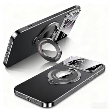 Imagem de HUHUCASE Capa magnética para celular com suporte invisível, adequada para iPhone17ProMax Fosco Grande Janela Ausente Etiqueta Antiqueda Capa protetora (preta, iPhone17promax)