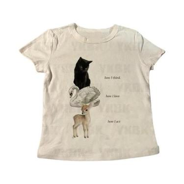 Imagem de Camiseta Feminina Y2K Com Estampa De Gato, Estilo Punk Gótico, Ajuste 
