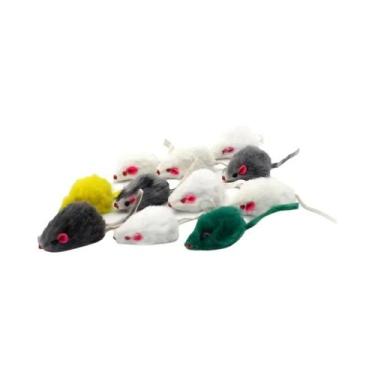 Imagem de Brinquedo De Rato De Pluma Arco-Íris Para Gatos, Rato Falso De Pelo De