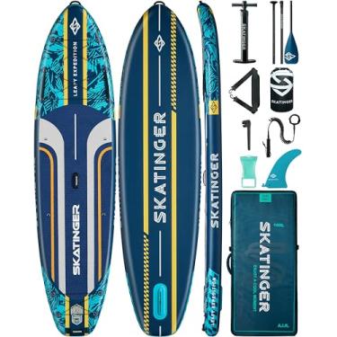 Imagem de Skatinger Prancha De Stand Up Paddle Inflável Super Larga 11'6 X 35", Sup Largo E Ultraestável Para 2+1 Pessoas/Família/Tamanho Grande Com Alça Ombro, Mochila 100L, Versátil, Barbatana Americana