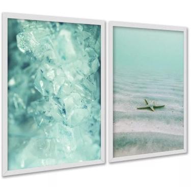 Imagem de Kit 2 Quadros Verde Água Cristal Estrela Do Mar 24X18Cm
