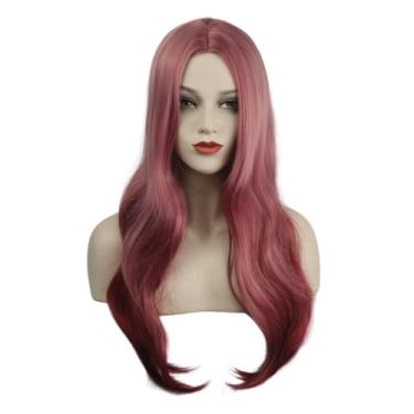 Imagem de SisiruKou Peruca feminina e longa ondulada rosa misto vermelho Halloween Cosplay Peruca fantasia