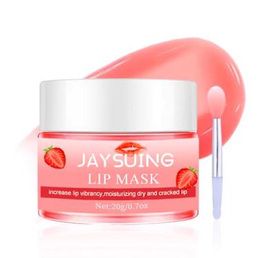 Imagem de Máscara labial para dormir, máscara labial noturna, hidratante labial, protetor labial hidratante para lábios muito secos, lábios rachados, vitamina E, colágeno, manteiga, esfoliante labial (cereja)