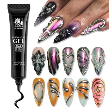Imagem de SUTOKAKA Arte de unhas em gel 3D preto, 15 g de gel de escultura para desenhos de arte de unhas 3D, escultura, moldagem e pintura, géis em relevo sem toalha, esmalte, strass, unhas, pingente, cola
