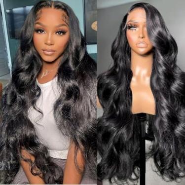 Imagem de Perucas de cabelo humano ondulado frontal ondulado 33 x 10 cm pré-arrancado, 200% densidade HD transparente sem cola lace frontal perucas com cabelo de bebê para mulheres, 61 cm