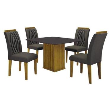 Imagem de Mesa de Jantar Napoli 90x90 Freijó Decor Chumbo com 4 Cadeiras Doha MD