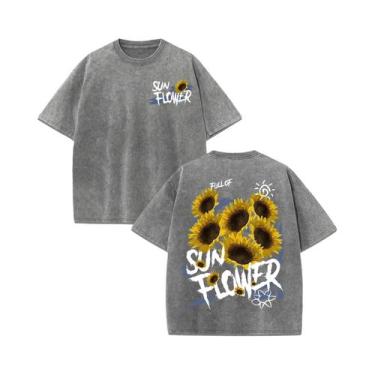 Imagem de Camiseta Feminina De Algodão Macio Com Estampa De Girassol, Casual De 