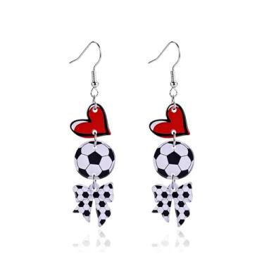 Imagem de BOOZIQ Brincos femininos de bola esportiva com laço de coração de acrílico, beisebol, basquete, rúgbi, futebol, tênis, vôlei, dia do jogo, brinco esportivo, joias, presentes para mulheres, Large