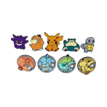 Imagem de Conjunto De Pins Esmaltados De Animais Fofos 9 Peças: Bulbasaur E Pika