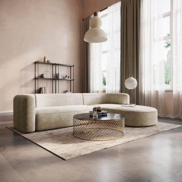 Imagem de Sofá Modular Sala de Estar Decoração Luxo 265cm Lado Esquerdo Linho Celinne Luxuoso Bege