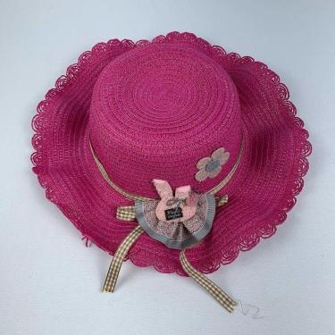 Imagem de Chapéu De Palha Sintética Infantil Moda Praia Com Coelhinho Com Elástico pink