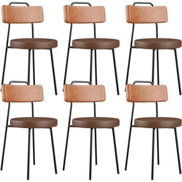 Imagem de Kit 06 Cadeiras Decorativas Estofada Para Sala Jantar Barcelona L02 Couríssimo Camel Marrom - Lyam