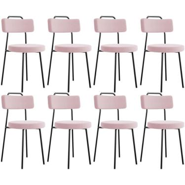 Imagem de Kit 08 Cadeiras Decorativas Estofada Para Sala De Jantar Barcelona L02 Bouclê Rosê - Lyam Decor
