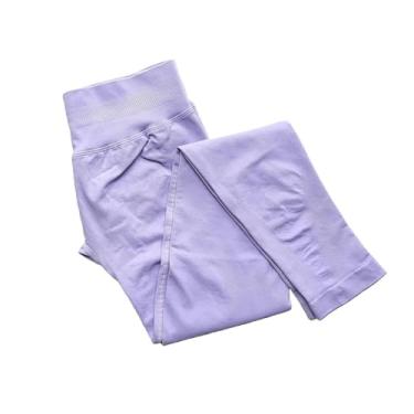 Imagem de tincolia Calça legging feminina Scrunch sem costura, ioga, academia, esportiva, faixa baixa com nervuras, alta elasticidade, meia-calça fitness - Lavanda-P