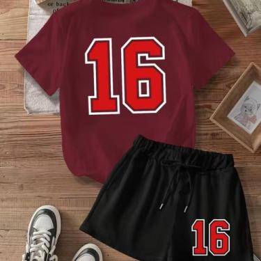 Imagem de Kit Conjunto Camiseta Shorts Feminino 16 Esporte Academia Treino Leve 