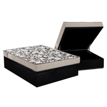 Imagem de Cama Box Baú Casal: Colchão Espuma Ortobom D26 Physical Ultra Resistente + Base Black(138X188)
