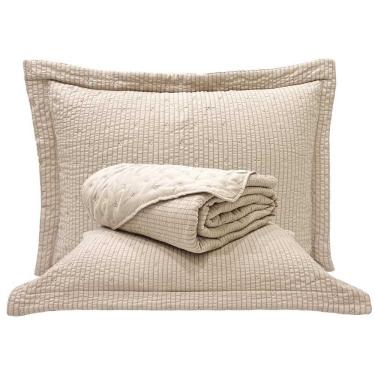 Imagem de Kit Cobre Leito Colcha Craft Casal 3 Peças Percal 300 Fios Dupla Face Texturizado - Bege - 100% Poliéster