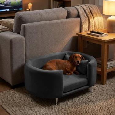 Imagem de Cama para Cachorro e Gato Caminha Chase Pet Veludo Cinza Pés Metal com