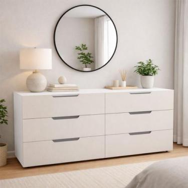 Imagem de Cômoda Madri 6 Gavetas Creme/Branco - Politorno, Bege Claro