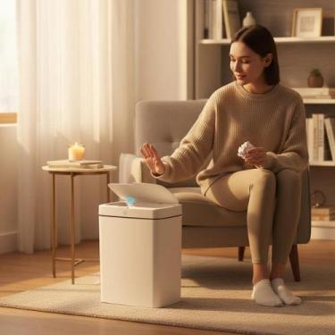 Imagem de Lixeira Automática Retangular 14 Litros com Sensor Infravermelho Branc