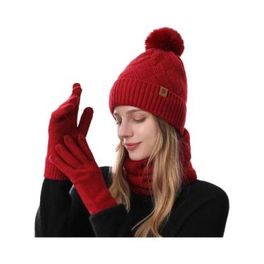 Imagem de Gorro De Malha Unissex Com Forro De Lã, Quente Para O Inverno, Conjunt