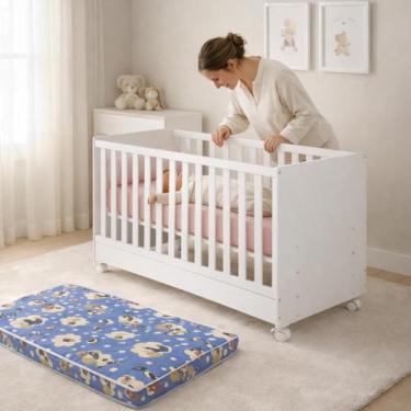 Imagem de Kit Berço Infantil Branco com Colchão Ortobom Qmovi