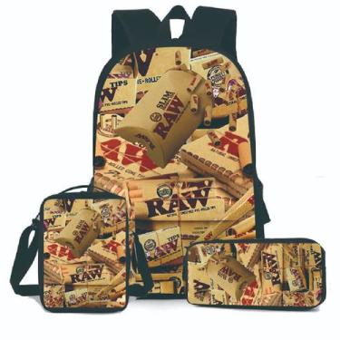 Imagem de Conjunto de mochilas escolares Raw, 3 peças com bolsa de ombro e estoj