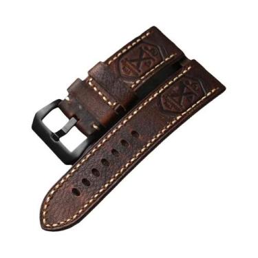Imagem de Pulseira De Relógio Vintage Em Couro Genuíno Envelhecido 20 22 24 26MM
