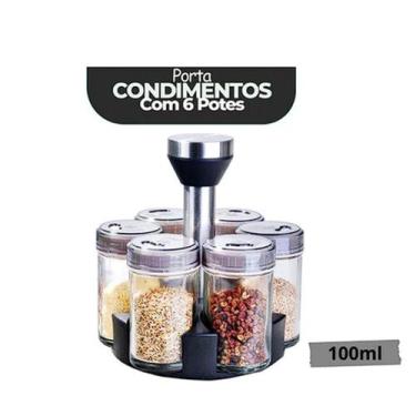 Imagem de Porta Condimentos e Temperos Cozinha Giratório com 6 Potes em Vidro Ta