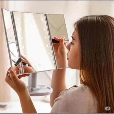 Imagem de Espelho Maquiagem LED Iluminado USB Base Blush Rímel Visual Aumento Am