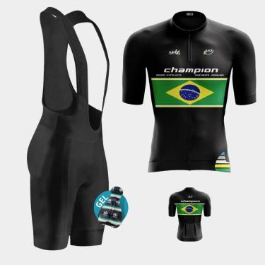 Imagem de Conjunto Masculino Camisa PRO Brasil Champions Manga Curta Bolsos Traseiros e Bretelle Forro Gel-Masculino