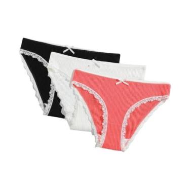 Imagem de Conjunto De 3 Calcinhas De Algodão Com Renda Para Mulheres, Lingerie S