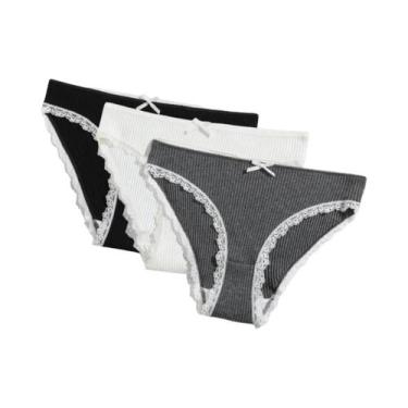 Imagem de Conjunto De 3 Calcinhas De Algodão Com Renda Para Mulheres, Lingerie S