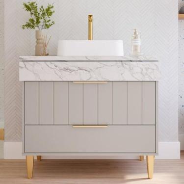 Imagem de Gabinete para Banheiro 90cm com 1 Porta 1 Gaveta e Cuba de Sobrepor Ri