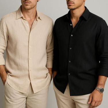 Imagem de Kit 2 Camisa de Linho Manga Longa Masculina Social Confortável Casual 