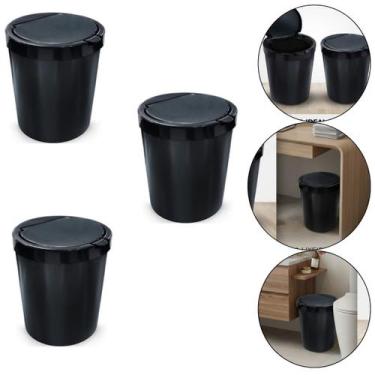 Imagem de Kit 3 Lixeira Cozinha Banheiro 10 Lts Com Tampa click Cor Preta - Arqp