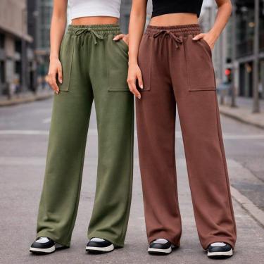 Imagem de Kit 2 Calças Pantalona Feminina Moletinho Dia a Dia-Feminino