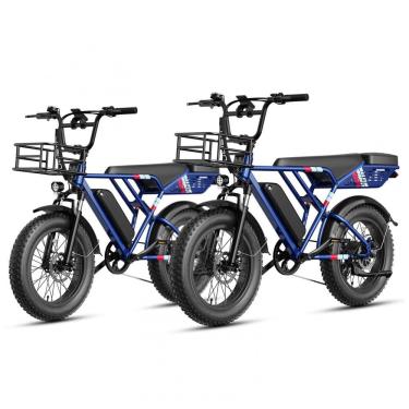 Imagem de Bicicleta elétrica Jasion RetroVolt azul, pneus 20x4, motor 750W pico 2000W, bateria 48V 13Ah, 7 marchas, suspensão dupla, até 48km/h 110V